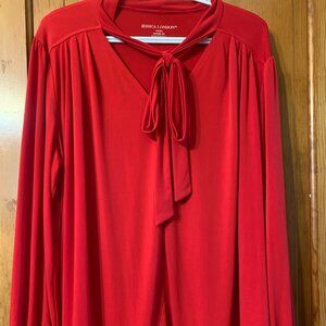 Women’s plus Jessica London Red Tie Neck Long Sleeve Blouse Size 18/20 L EUC